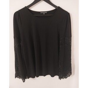 Adrianna Papell Black Lace Long Sleeve Shirt Women's Sz M